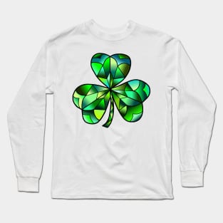 Green Gradation Stained Glass Irish Clover Long Sleeve T-Shirt